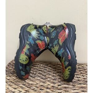 SLOGGERS Women’s Waterproof Garden Rain Boots Black Green Red Garden Flowers 10